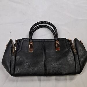 Womens Elegant Black Gussace Faux Leather Handbag